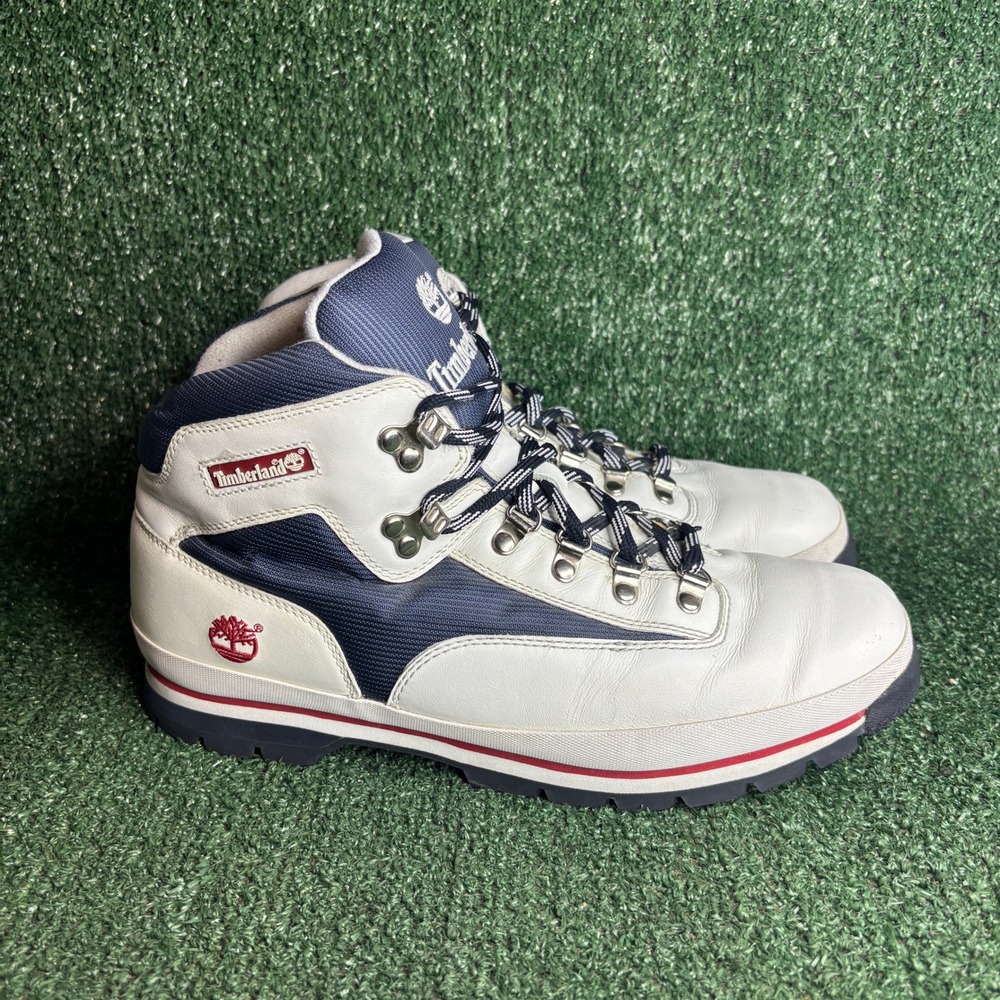 Timberland Euro Hiker Leather Vintage Gorpcore Boots White Navy Mens Size 12 M